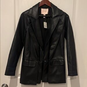 NWT- Free People Black Faux Leather Blazer, XS